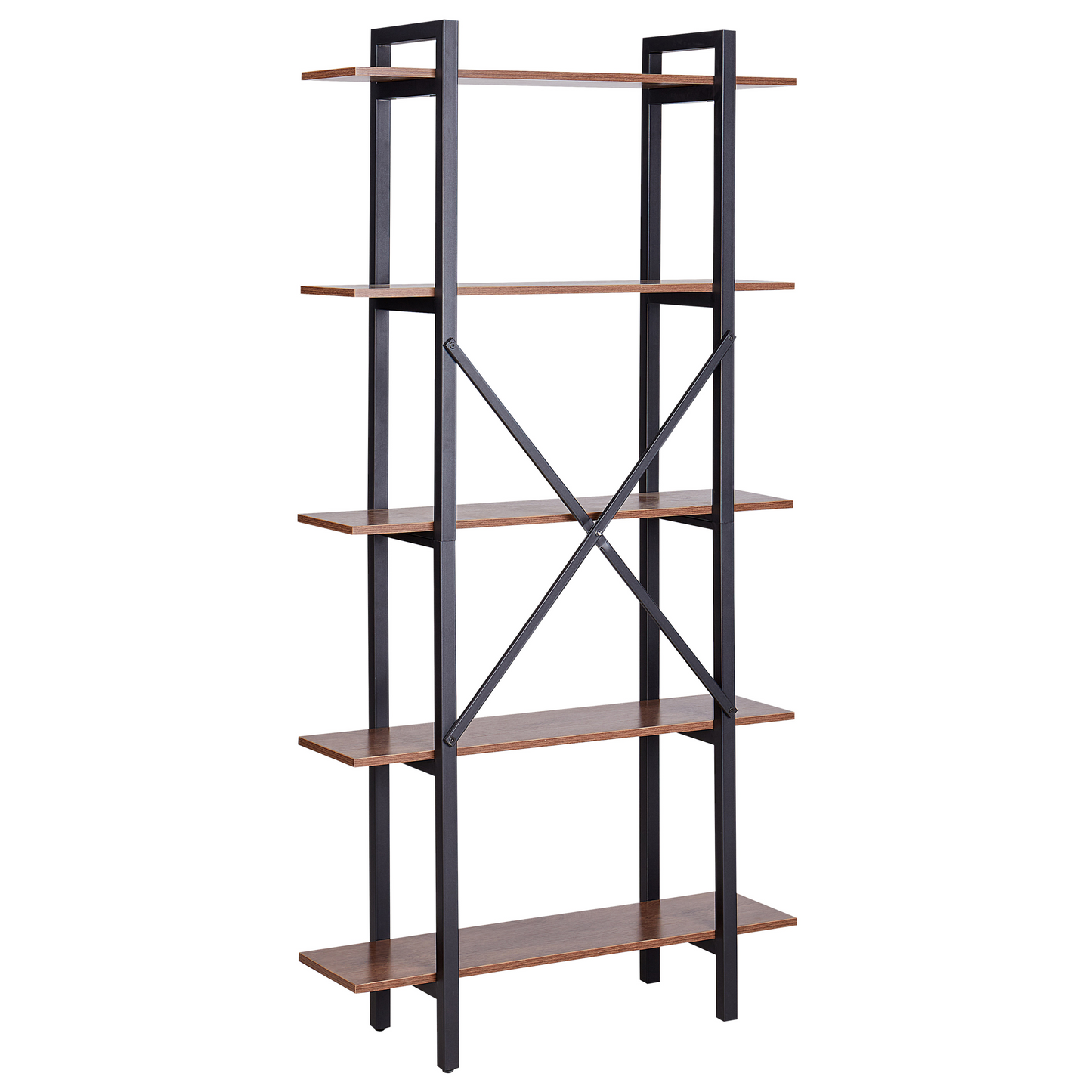 Dark Brown Black Bookcase 5-Tier Open Back Industrial LED