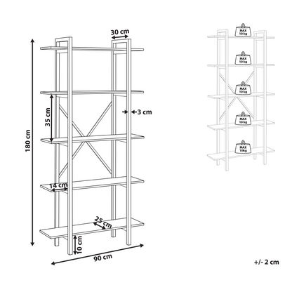 Dark Brown Black Bookcase 5-Tier Open Back Industrial LED