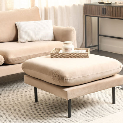Velvet Ottoman Footstool Beige Pillow Top Metal Legs