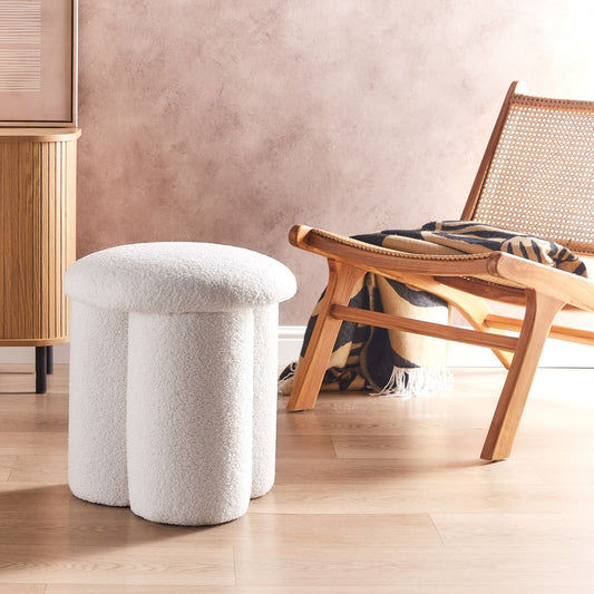 Pouffe Off White Boucl? Round Footstool 40 x 40 x 45cm Mushroom