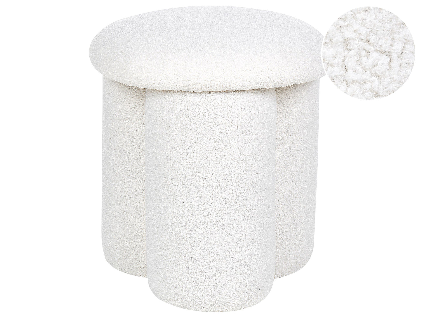 Pouffe Off White Boucl? Round Footstool 40 x 40 x 45cm Mushroom