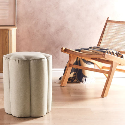 Linen Pouffe Round 39 By 34 By 45cm Beige Footstool For Modern Living Room