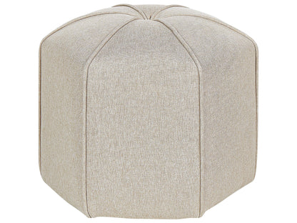 Beige Linen Pouffe Round 45cm Footstool