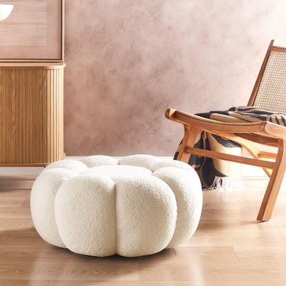 Maisonique Off White Boucle Pouffe Round 60cm Footstool