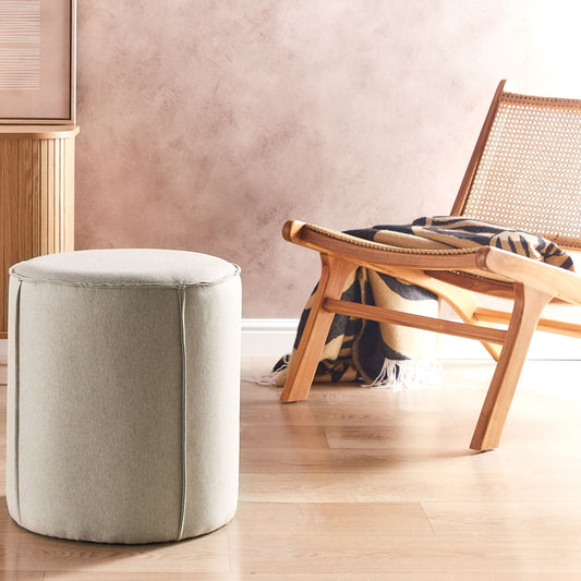 Beige Linen Round Pouffe 40 x 40 x 43cm Modern Accent Stool