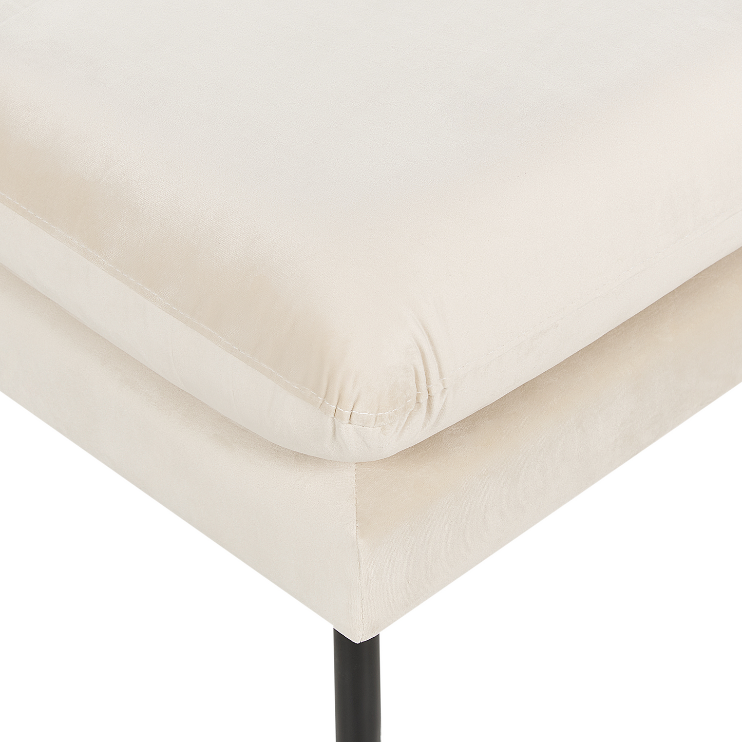 Home Pillow Top Velvet Footstool Ottoman in Light Beige with Sturdy Metal Legs