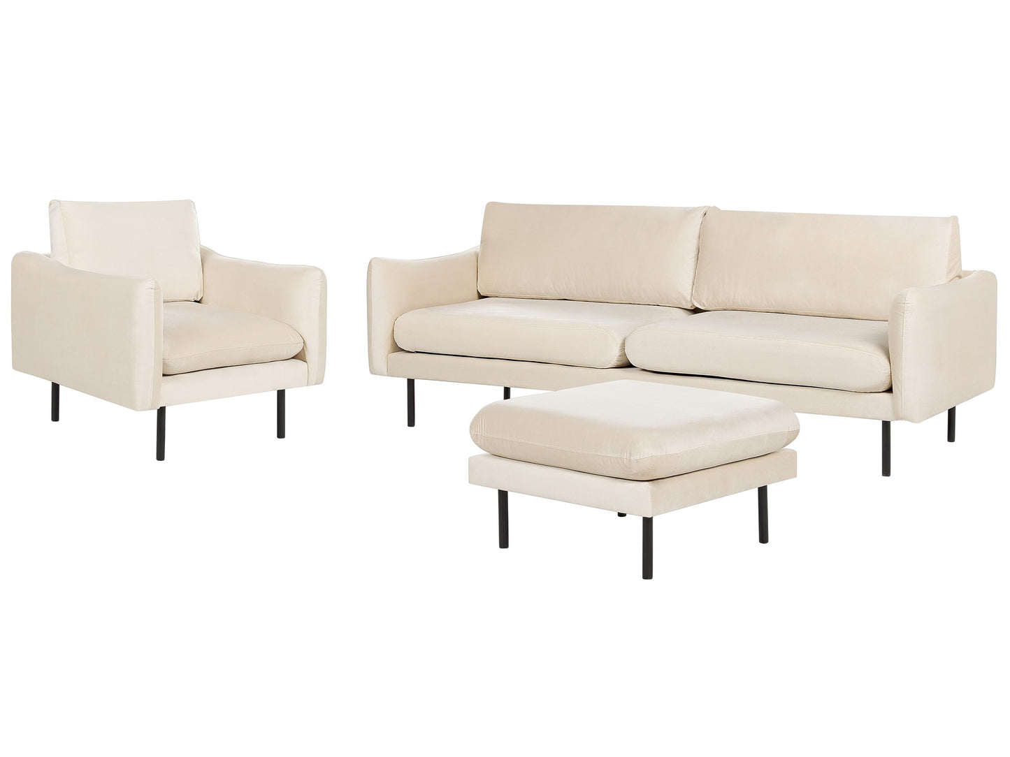 Living Room Set with Ottoman Beige Velvet Black Legs