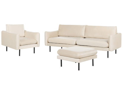 Living Room Set with Ottoman Beige Velvet Black Legs