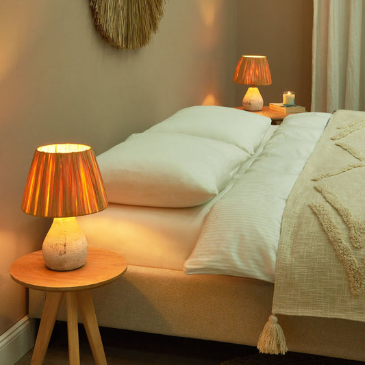 Ceramic Table Lamps 2 White And Natural Cone Paper Shades