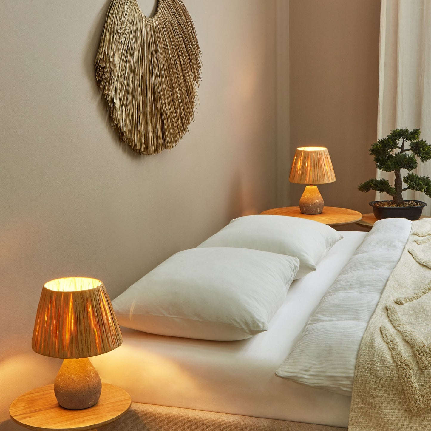 Distressed Ceramic Cone Table Lamps Set of 2 Grey Natural