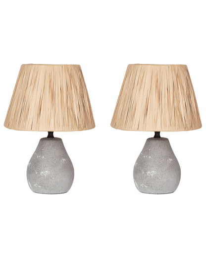 Distressed Ceramic Cone Table Lamps Set of 2 Grey Natural