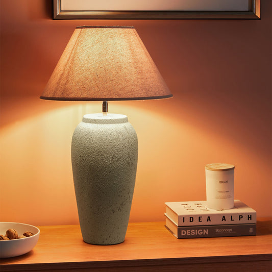White Ceramic Table Lamp With Adjustable Linen Cone Shade