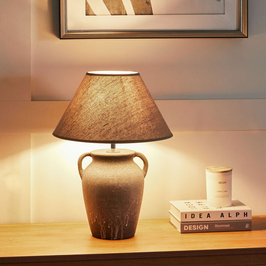 Table Lamp Grey Ceramic Base Adjustable Linen Shade
