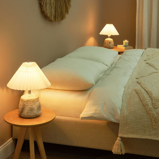 White Grey Ceramic Table Lamps Pleated Synthetic Shade