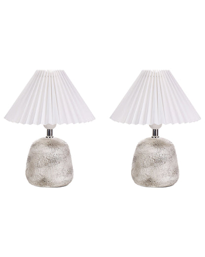 White Grey Ceramic Table Lamps Pleated Synthetic Shade