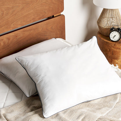 Japara Pillow White 50 x 60cm Microfiber Fill High Profile Satin Piping