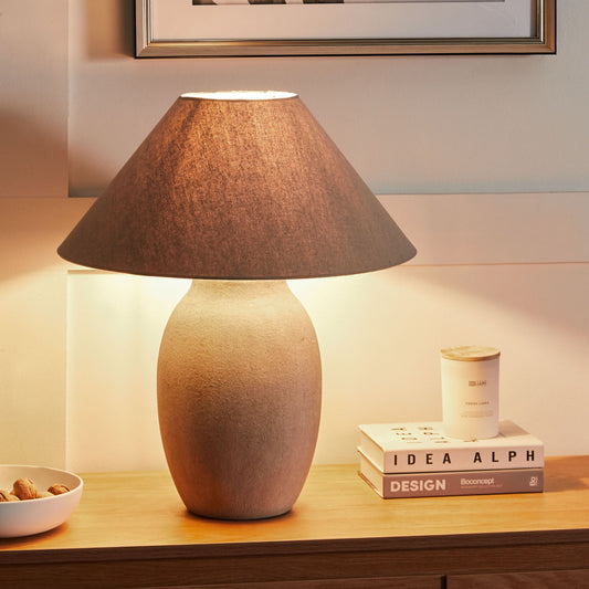 Table Lamp Grey Ceramic Base Linen Shade