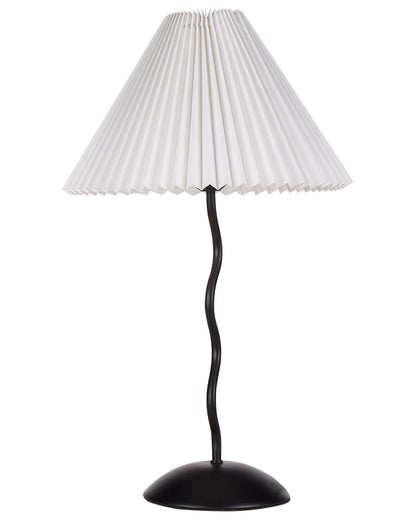 Vintage Table Lamp Black Metal Base White Pleated Shade