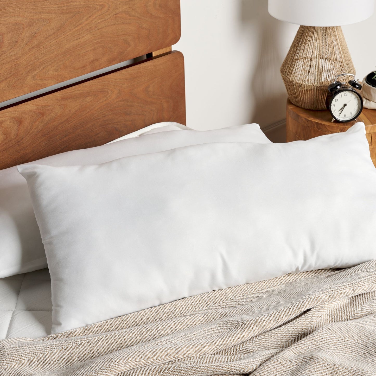 2 Pack Bed Pillows White Microfibre Cover Polyester Filling 40 x 80cm Low Profile Soft Hypoallergenic
