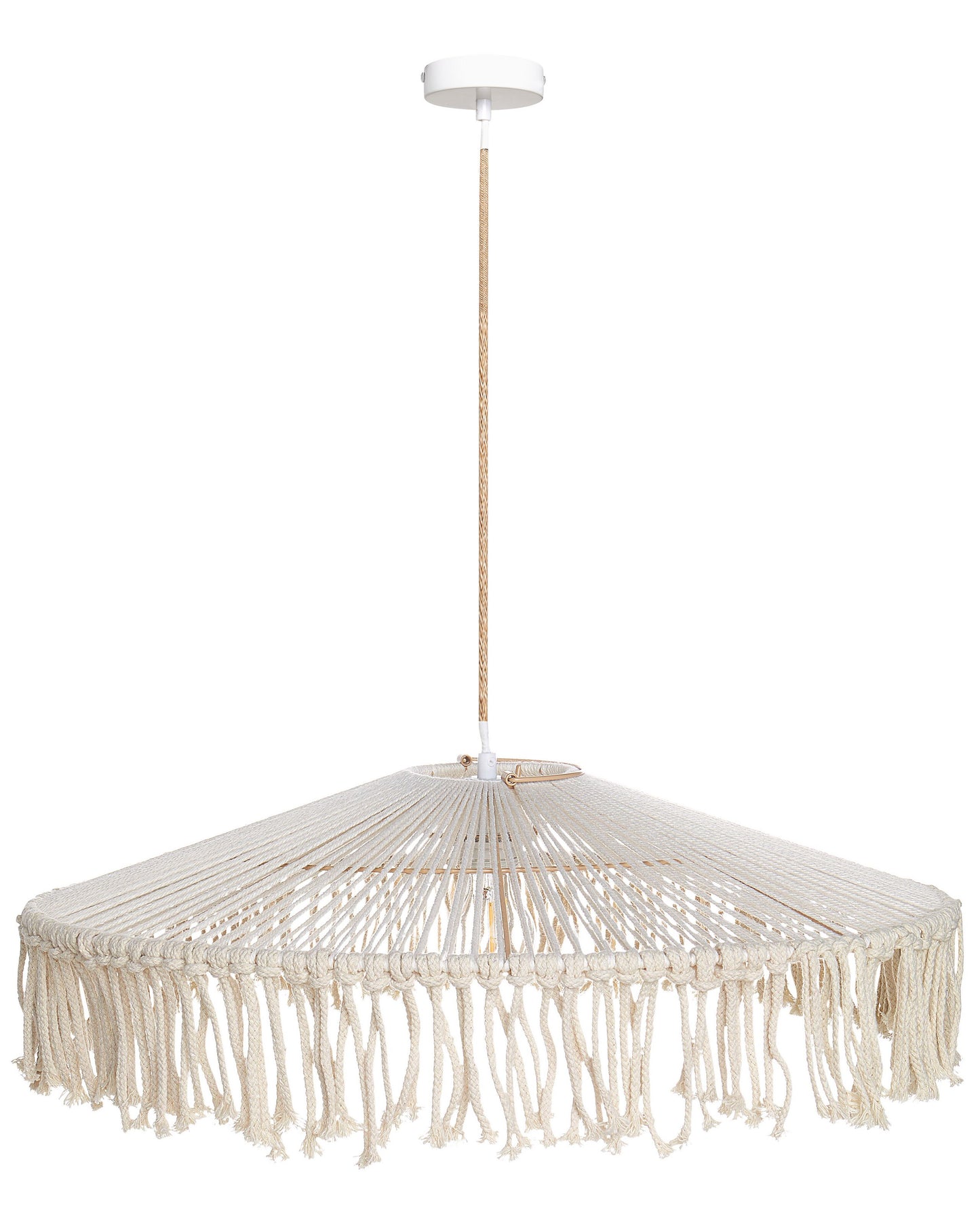 Handcrafted Pendant Lamp White Tassel Hand Woven Paper Rope Bohemian Ceiling Light