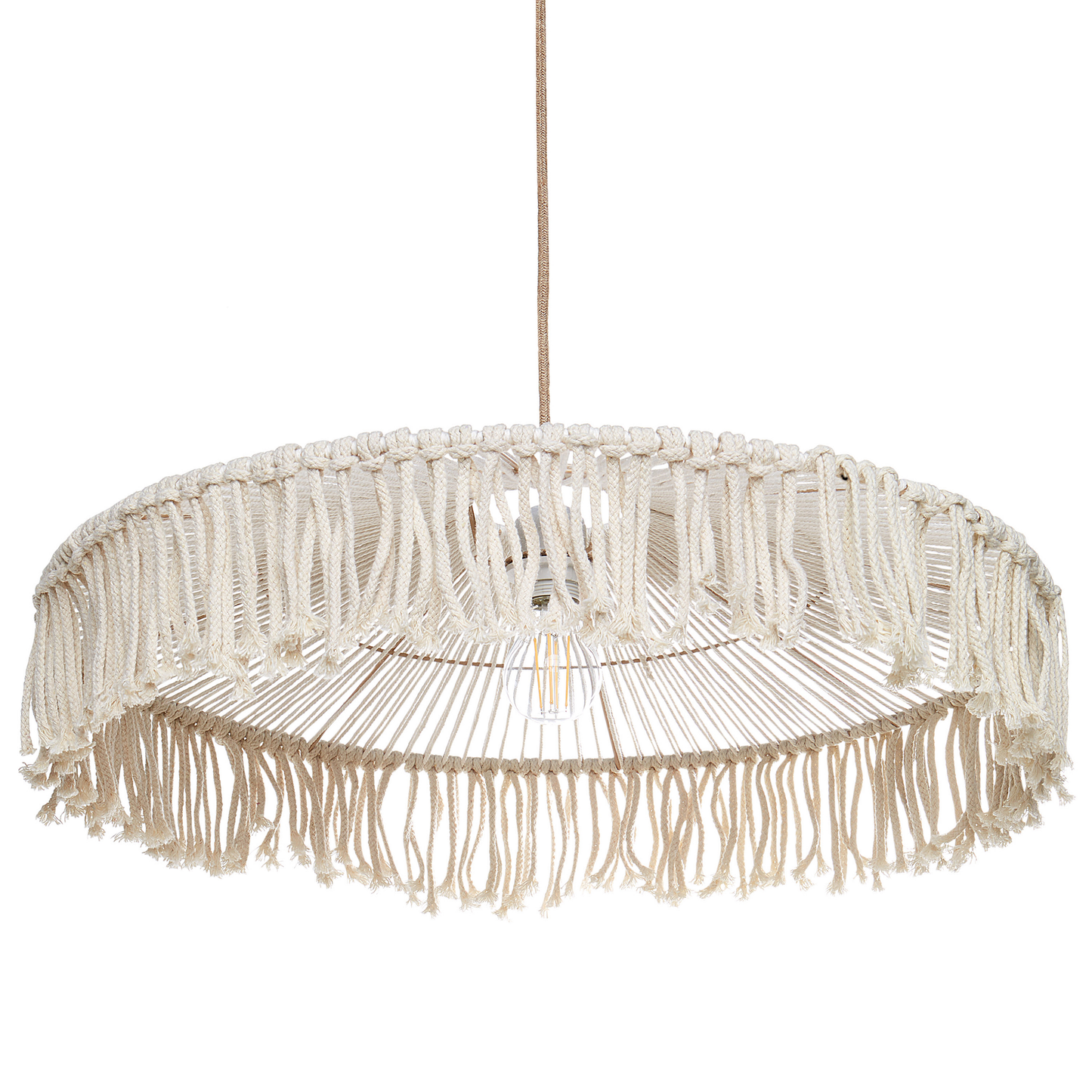 Handcrafted Pendant Lamp White Tassel Hand Woven Paper Rope Bohemian Ceiling Light