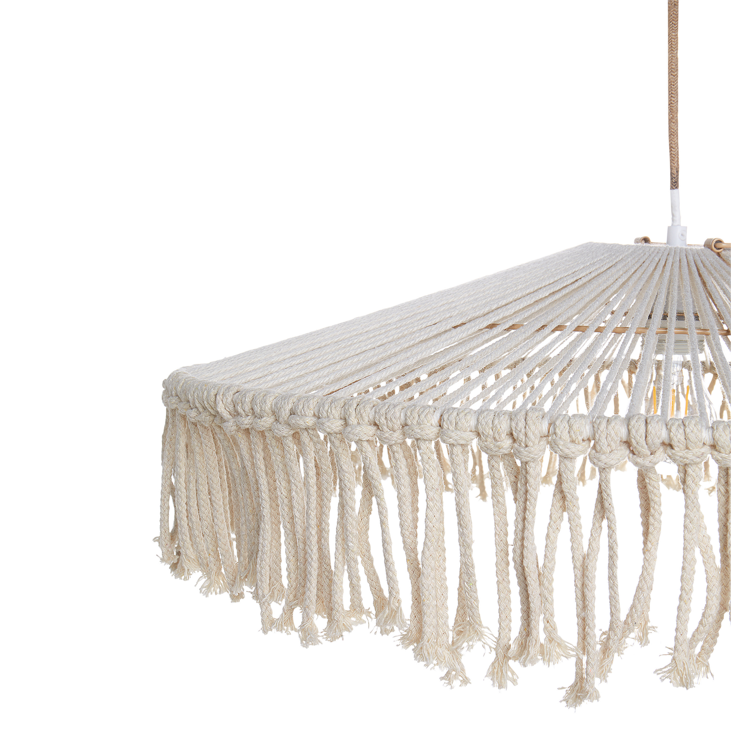 Handcrafted Pendant Lamp White Tassel Hand Woven Paper Rope Bohemian Ceiling Light