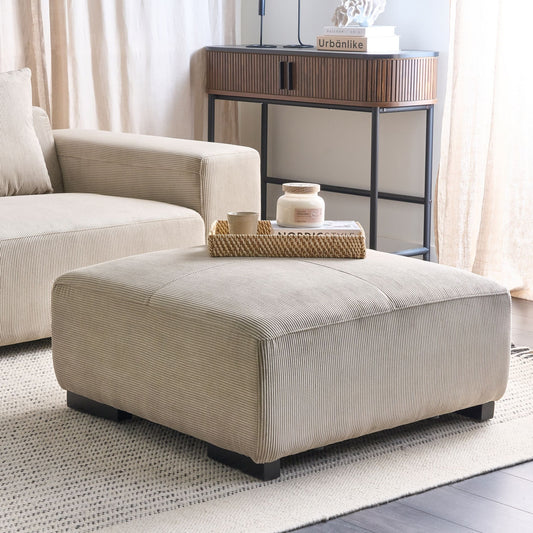Beige Jumbo Corduroy Ottoman 80 x 80 x 35cm Square Corduroy Fabric For Modern Living Room