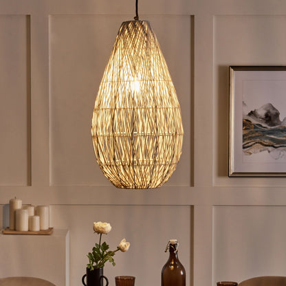 Pendant Lamp Beige Cotton Rope Cage Shade Japandi Natural