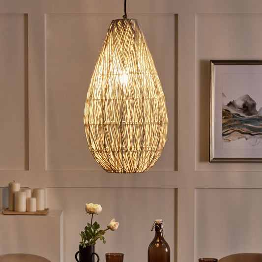 Pendant Lamp Beige Cotton Rope Cage Shade Japandi Natural