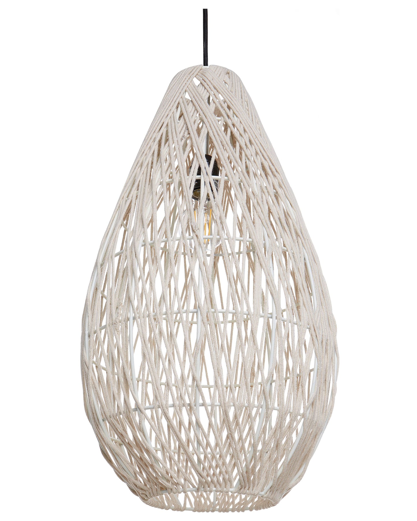 Pendant Lamp Beige Cotton Rope Cage Shade Japandi Natural
