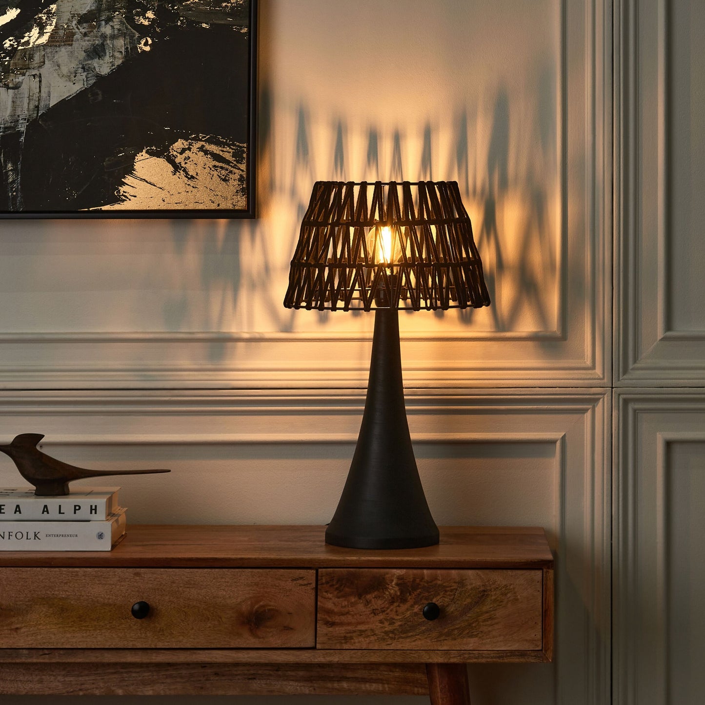 Lumora Mango Wood Table Lamp With Black Cotton Shade