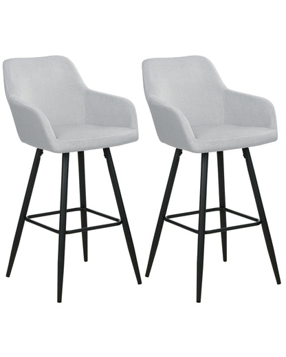 Velvet Bar Stool Set Of 2 With Arms Backrest Light Grey