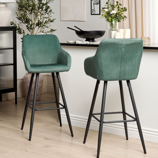 Green Velvet Bar Stool Set 2 With Arms Backrest Black Legs