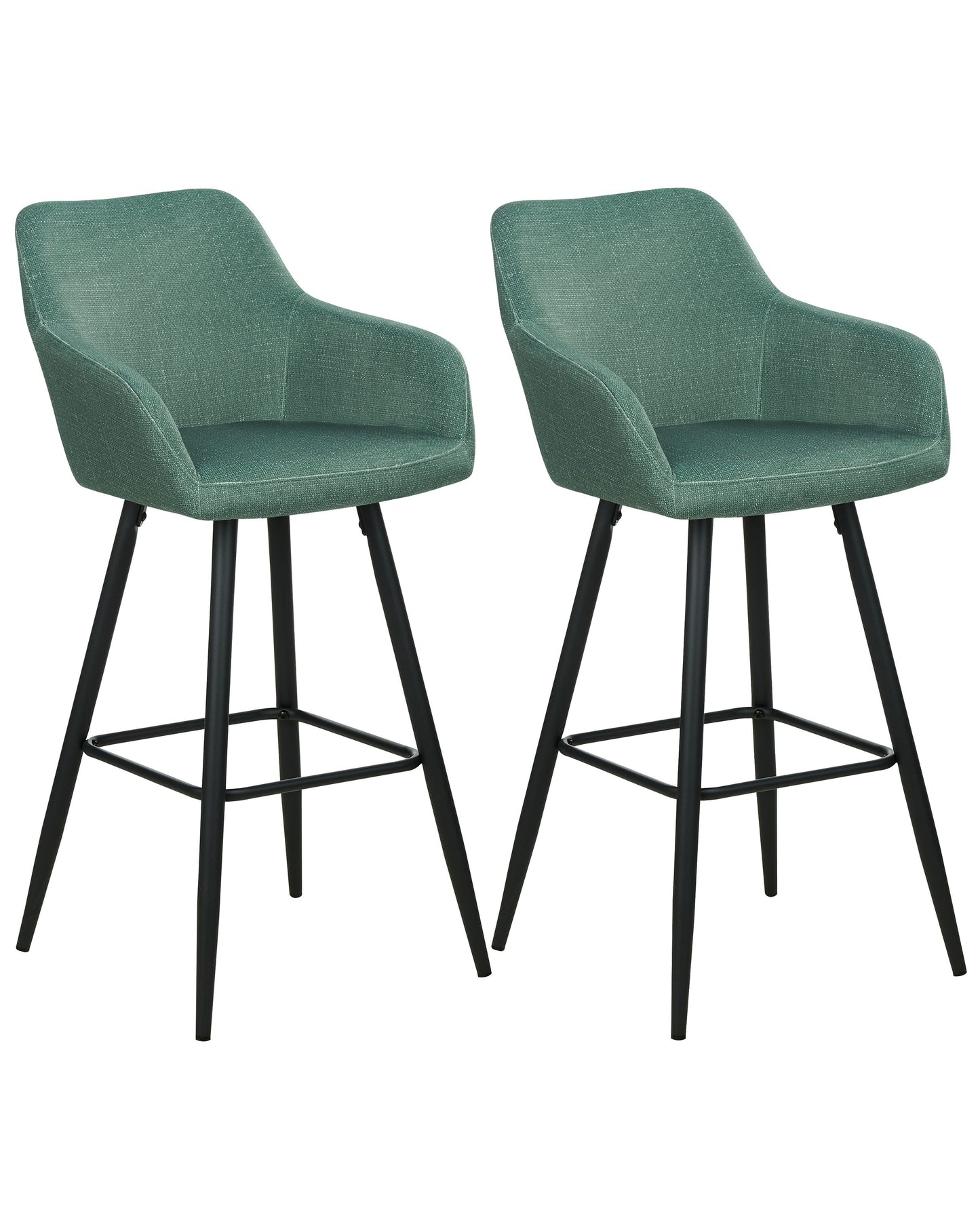 Green Velvet Bar Stool Set 2 With Arms Backrest Black Legs