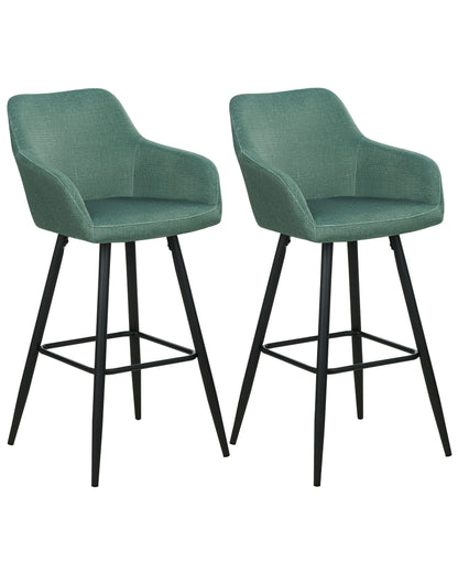 Green Velvet Bar Stool Set 2 With Arms Backrest Black Legs