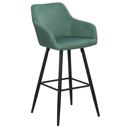 Green Velvet Bar Stool Set 2 With Arms Backrest Black Legs