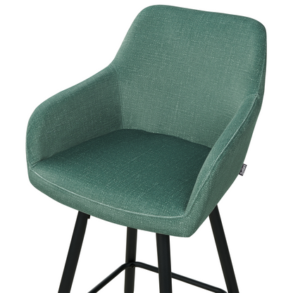 Green Velvet Bar Stool Set 2 With Arms Backrest Black Legs
