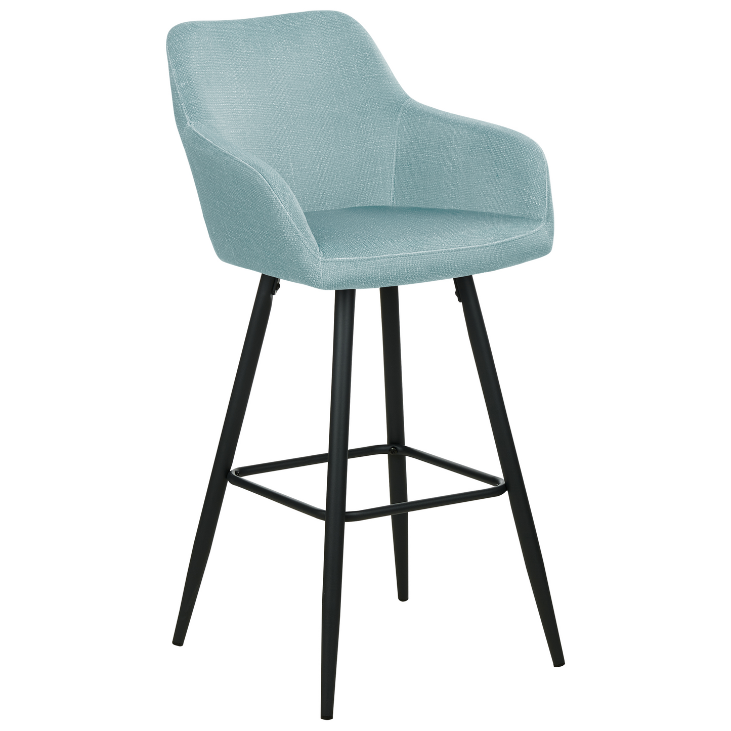 Set of 2 Light Blue Velvet Bar Stools With Arms, Backrest, Premium Upholstery, Black Metal Legs