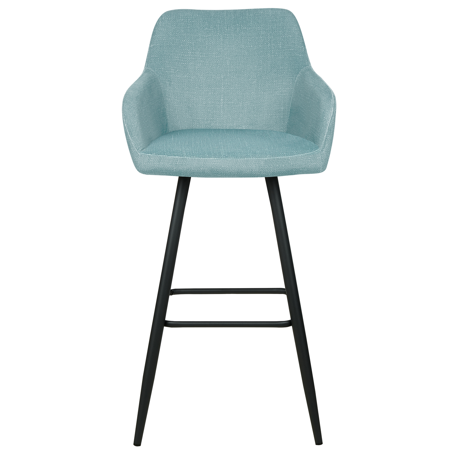 Set of 2 Light Blue Velvet Bar Stools With Arms, Backrest, Premium Upholstery, Black Metal Legs