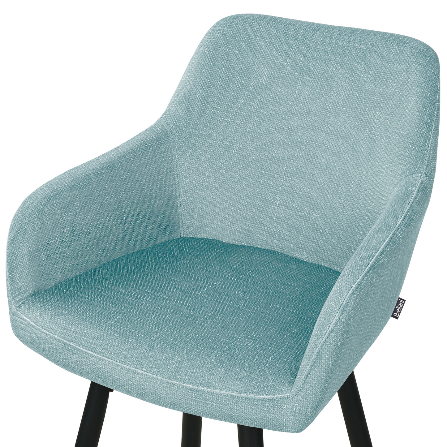 Set of 2 Light Blue Velvet Bar Stools With Arms, Backrest, Premium Upholstery, Black Metal Legs