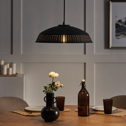 Pendant Hanging Lamp Black Iron PU Leather Dome Shade