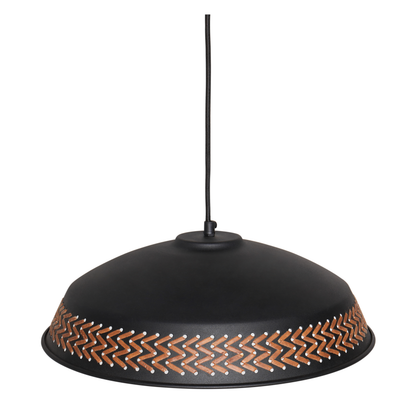 Pendant Hanging Lamp Black Iron PU Leather Dome Shade