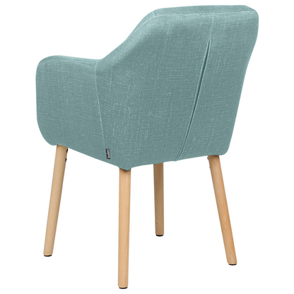 Blue Velvet Dining Chair With Armrests And Wooden Legs Classic Living Room Accent
