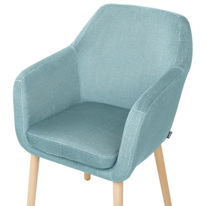 Blue Velvet Dining Chair With Armrests And Wooden Legs Classic Living Room Accent