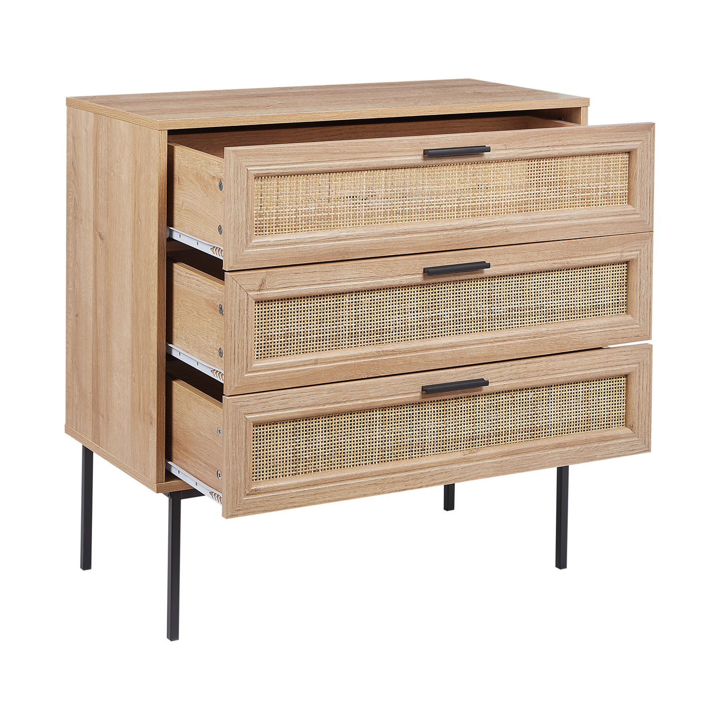 Rattan Chest Of Drawers 3 Drawers Black Frame