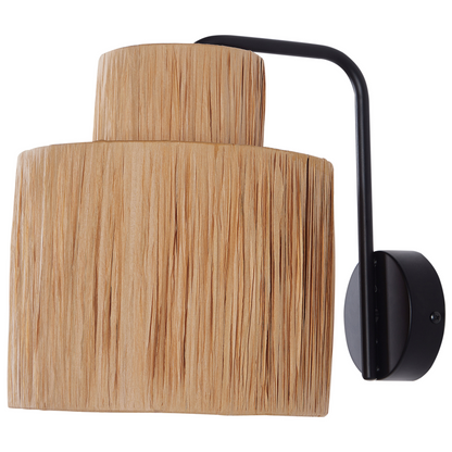 Boho Raffia Wall Lamps Set Of 2 Handmade Palm Leaf Shades