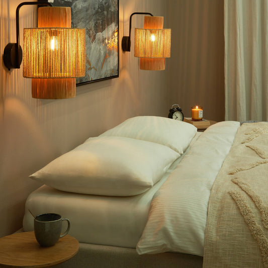 Raffia Wall Lamps Set of 2 Boho Handmade Light Fixtures