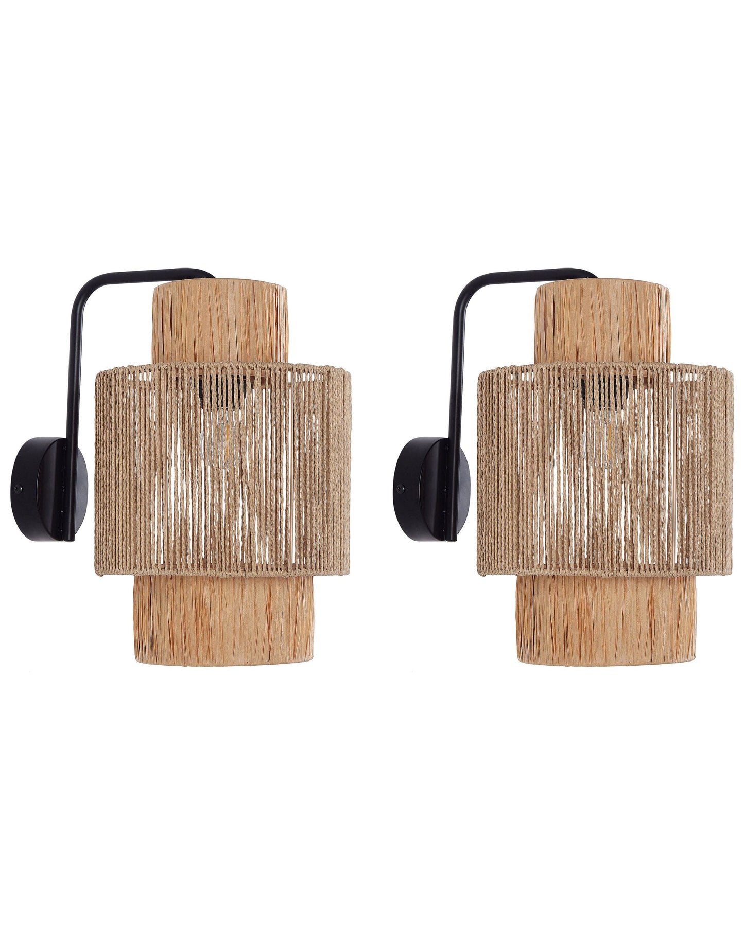 Raffia Wall Lamps Set of 2 Boho Handmade Light Fixtures