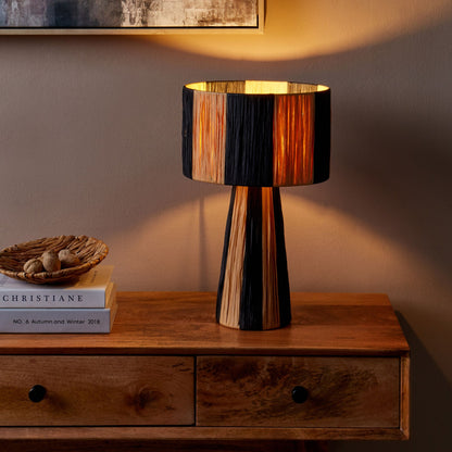 Raffia Palm Table Lamp Natural Black Two Tone Handmade