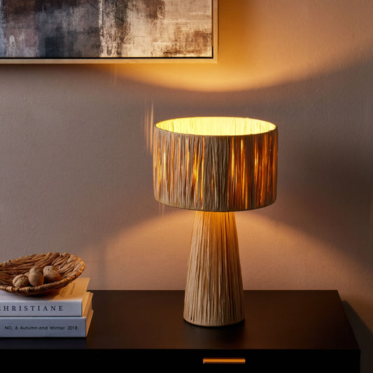 Table Lamp Natural Palm Leaf Lampshade Boho Handmade